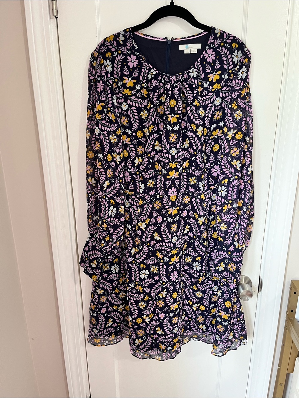 Boden Purple Floral Long Sleeve Dress
